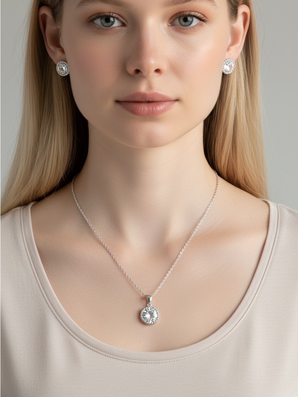 9/9 Effy Silver Round Halo Pendant Necklace